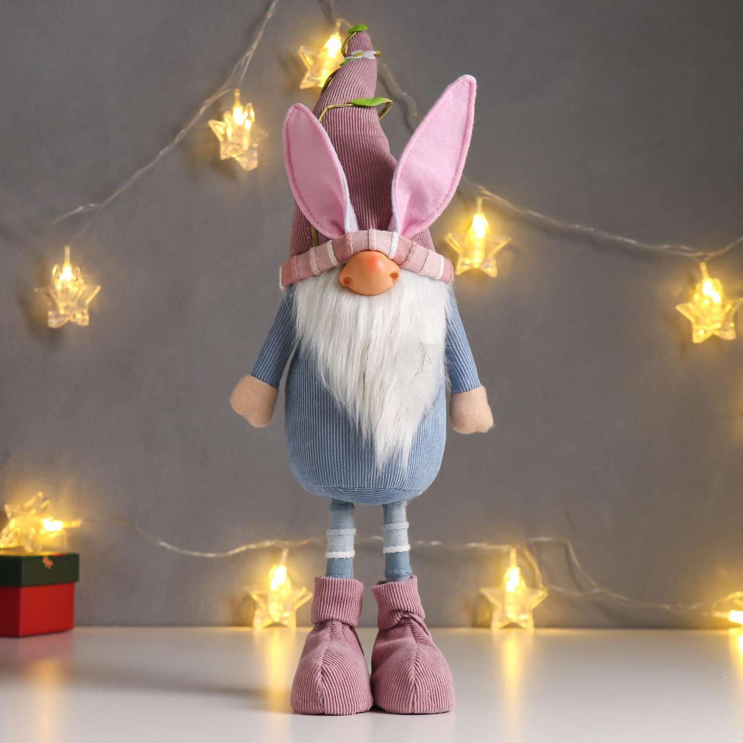 Кукла интерьерная Зимнее волшебство «Дед Мороз в розово-голубом наряде в колпаке с ушками» 48х10х13 см - фото 1