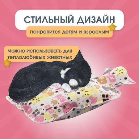 Грелка детская ORIENTROOM от коликов фланелевая цветная с котом 1л
