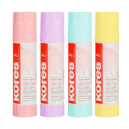 Клей-карандаш Kores 20г Pastel ассорти розовый желтый фиолетовый мятный 2 штуки