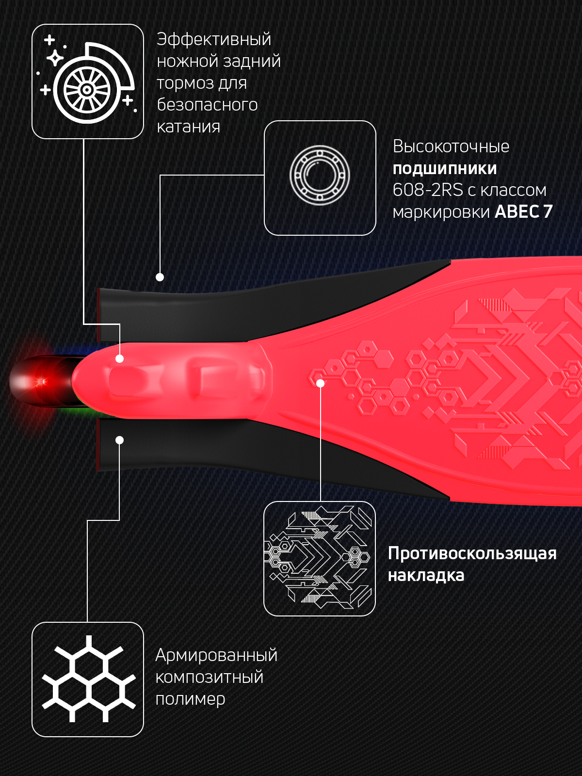 Самокат трехколесный Alfa Mini Buggy Boom светящиеся колёса красный флюр - фото 9