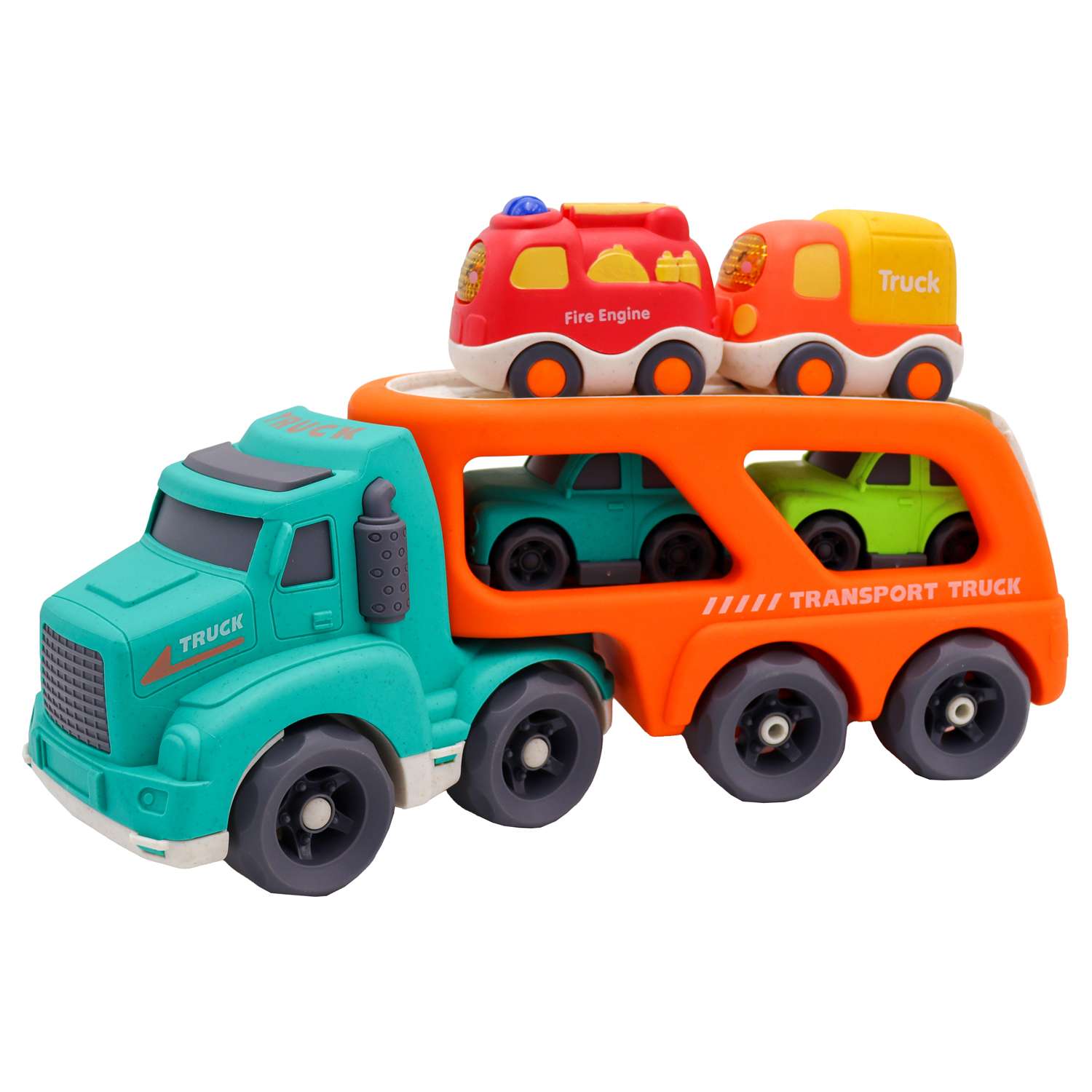 Игрушка Funky Toys Эко-машинка грузовик грузовик с 4 машинками Оранжевый 32 см FT0416367 - фото 1