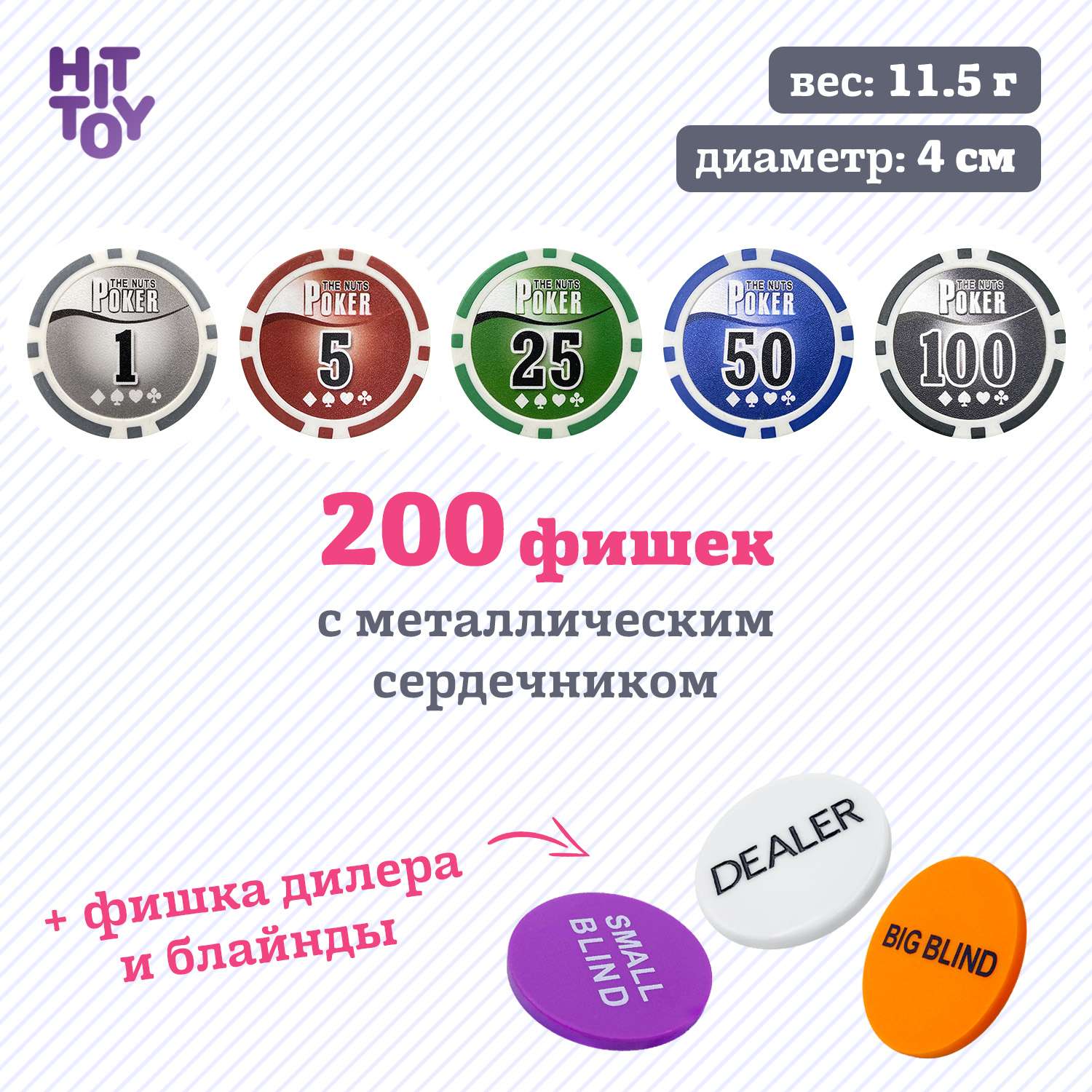 Покерный набор HitToy Nuts 200 фишек с номиналом в чемодане - фото 3