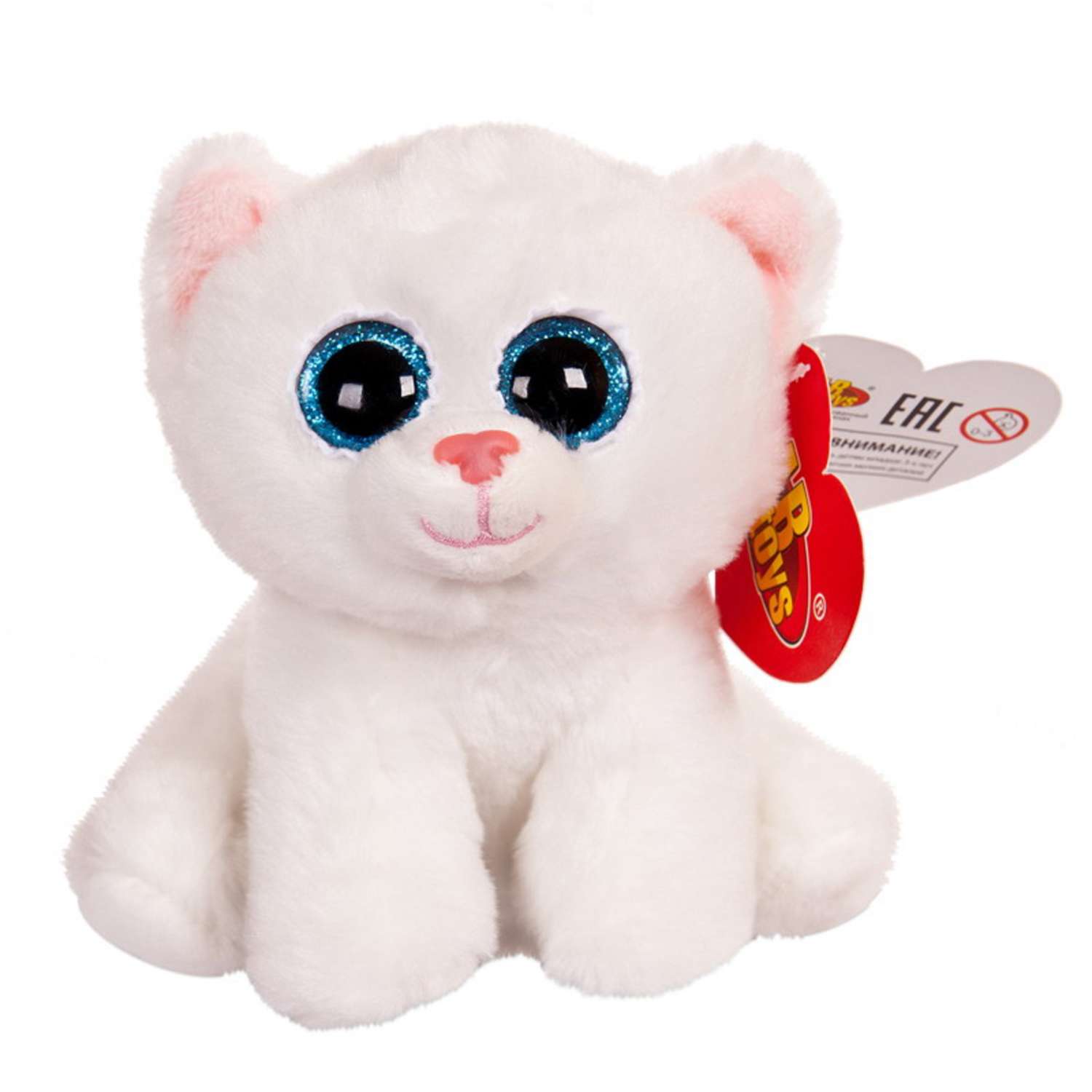 Мягкая игрушка ABTOYS Котенок белый с голубыми глазками 15 см - фото 1