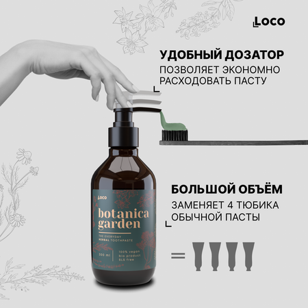 Зубная паста с дозатором LocoSmile Лечебные травы Botanica Garden