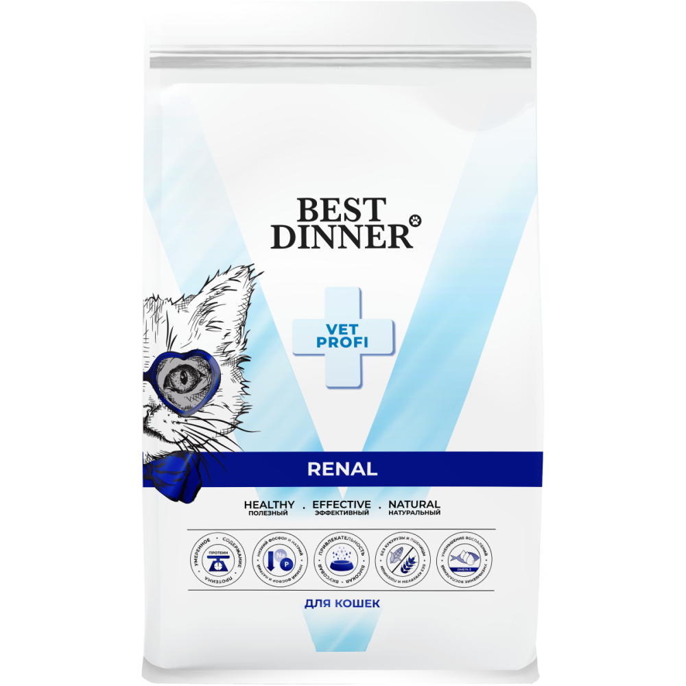 Сухой диетический корм для кошек Best Dinner Vet Profi Renal при заболевании почек, 7кг - фото 1