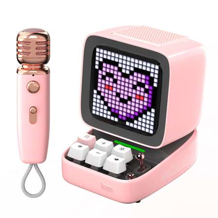 Беспроводная колонка DIVOOM портативная Ditoo Mic розовая с микрофоном и пиксельным LED-дисплеем