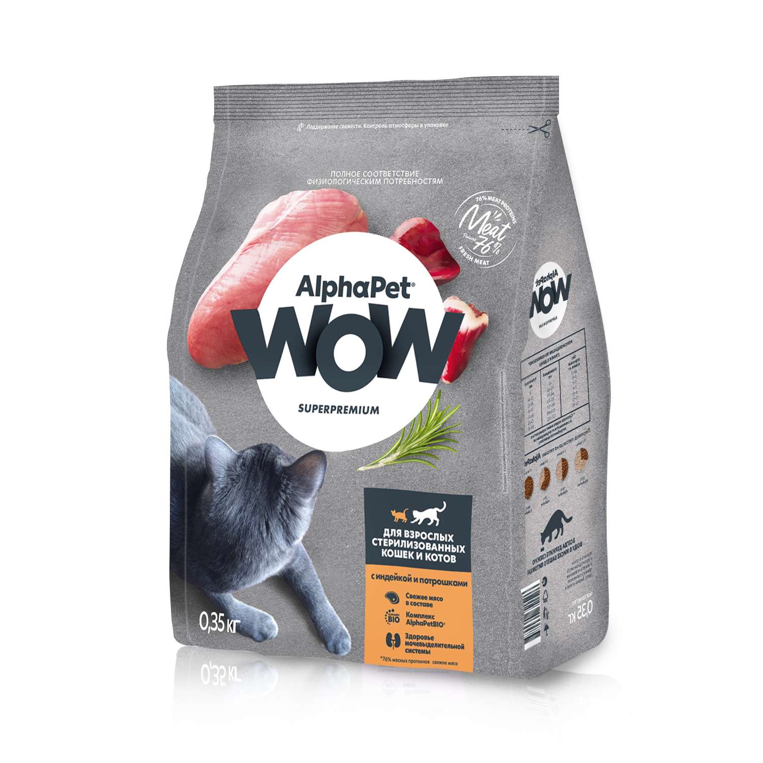 Корм для кошек AlphaPet WOW superpremium взрослых стерилизованных индейка-потрошки 350г - фото 1