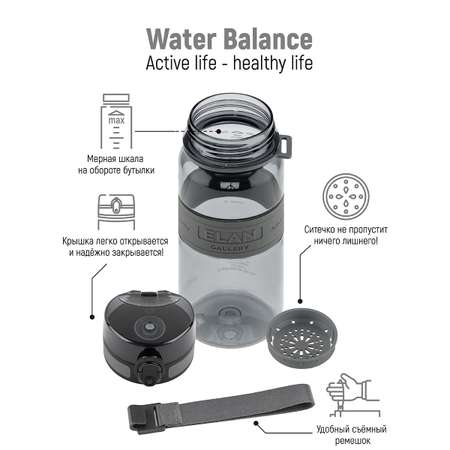 Бутылка для воды Elan Gallery 650 мл Water Balance серая