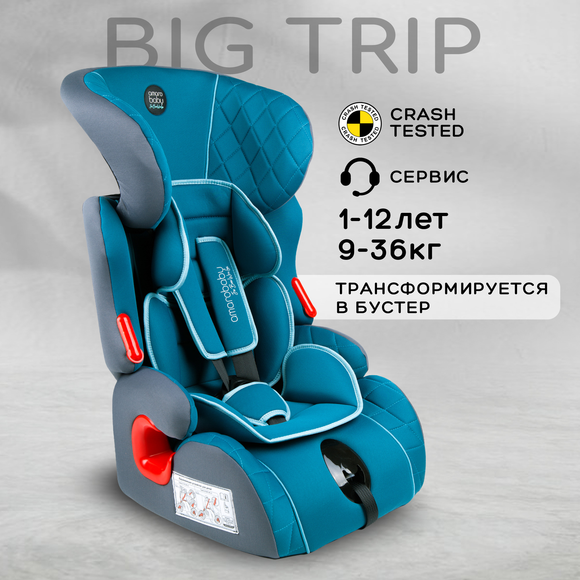 Автокресло детское AmaroBaby Big trip группа I II III бирюзовый - фото 1