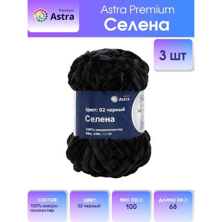 Пряжа для вязания Astra Premium селена мягкая микрополиэстер 100 гр 68 м 02 черный 3 мотка