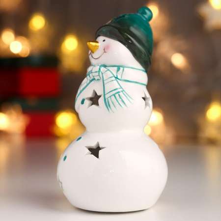 Сувенир Sima-Land керамика свет «Снеговик зелёная шапка и шарф звёздочки» 11 3х6 2х6 2 см