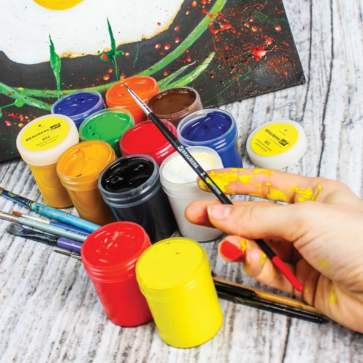 Краска гуашь Brauberg для рисования художественная набор 12 цветов в баночках по 40 мл - фото 8