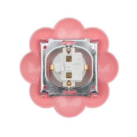 Розетка Kranz Happy «Цветок» с защитными шторками и заземлением бело-розовая