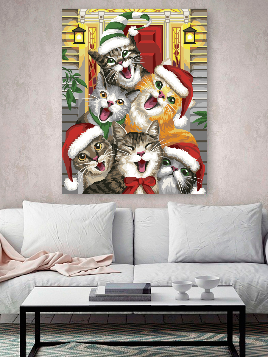 Картина по номерам Hobby Paint Рождественские коты холст на подрамнике 40х50 см - фото 3