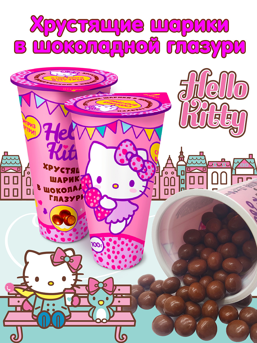 Хрустящие шарики Hello Kitty с кремом 6 шт по 100гр - фото 1