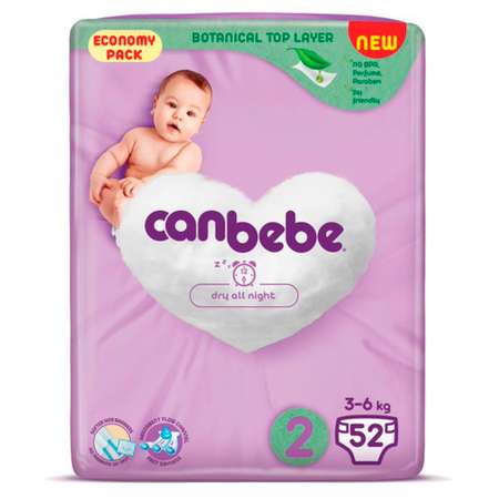 Подгузники Canbebe размер 2 3-6 кг 52 шт