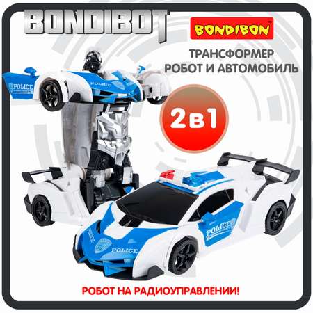Трансформер BONDIBON BONDIBOT 2 в 1 робот-полицейский автомобиль со световыми эффектами бело-синего цвета