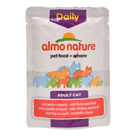 Корм влажный для кошек ALMO NATURE 70г Dailymenu курица-говядина пауч