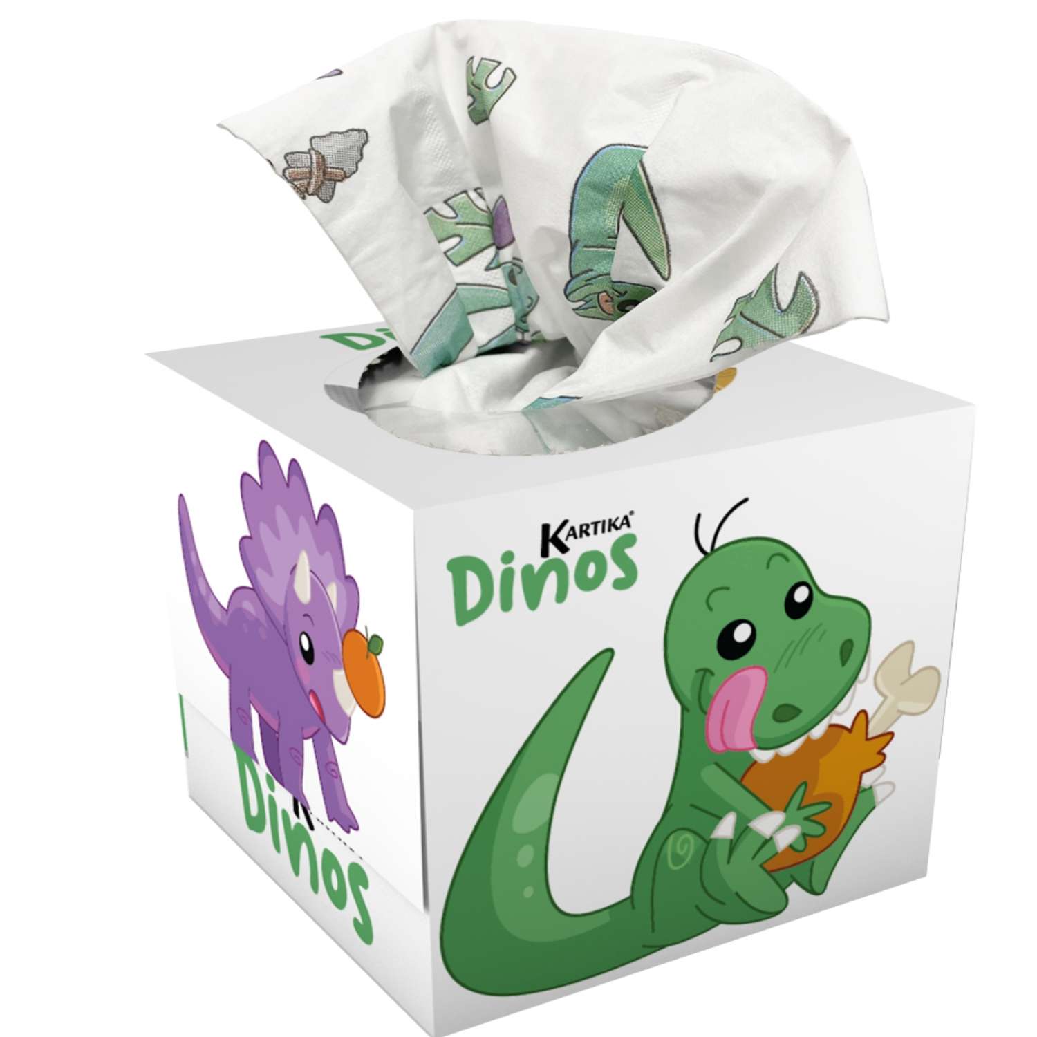 Салфетки бумажные выдергушки World cart Динозавры с рисунком 3 слоя 56 штук в упаковке - фото 1