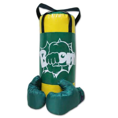 Детский набор для бокса Belon familia груша с перчатками цвет зеленый и желтый принт BOOM
