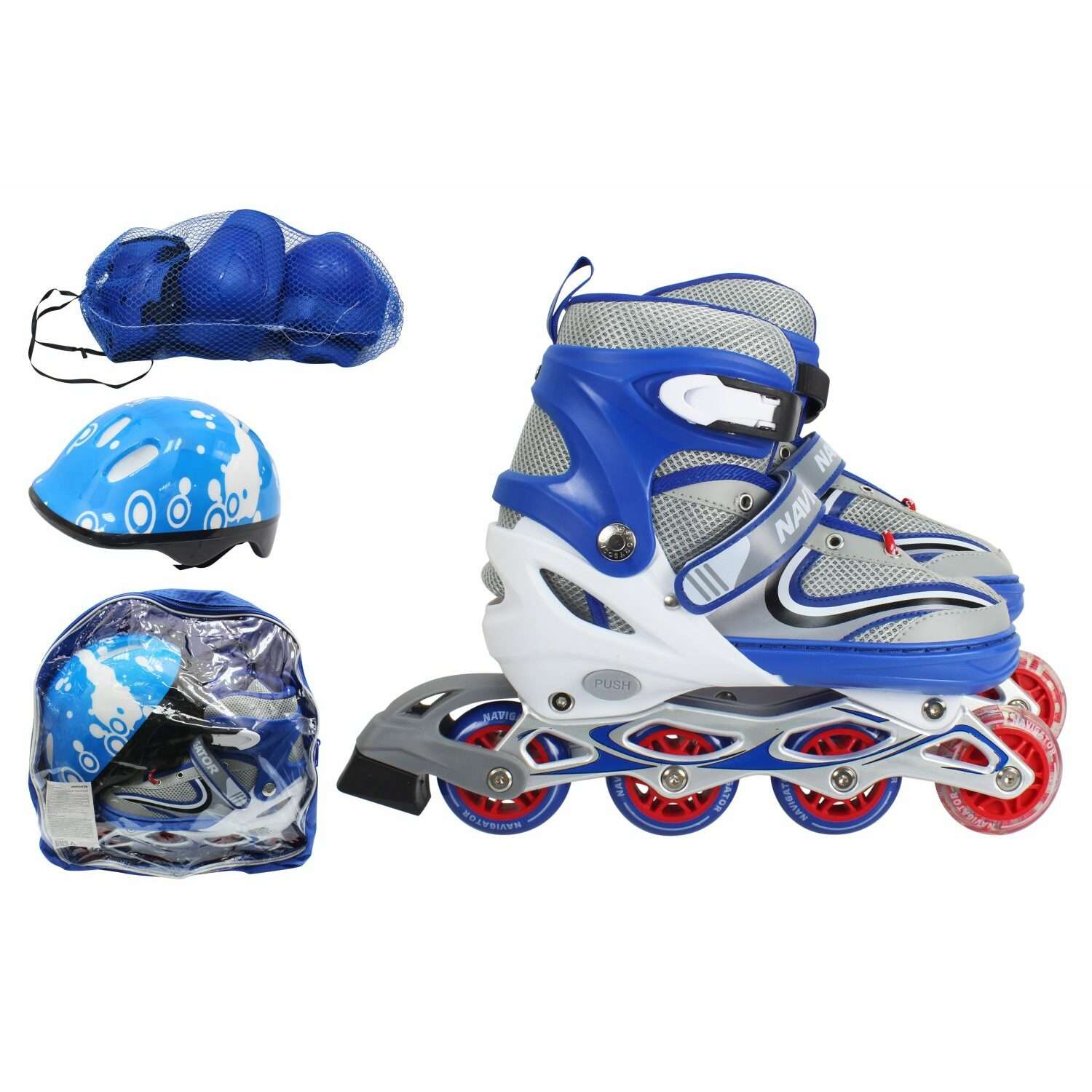 Ролики Navigator детские раздвижные 30 - 33 размер с защитой и шлемом синий - фото 4