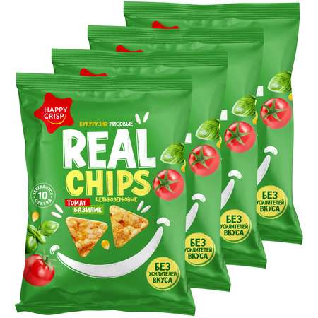 Чипсы цельнозерновые Happy Crisp кукурузно-рисовые Real Chips томат и базилик 4 шт по 50 г