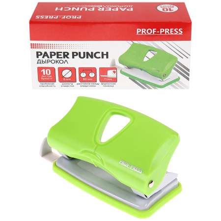 Дырокол Prof-Press пластиковый на 10 листов зеленый