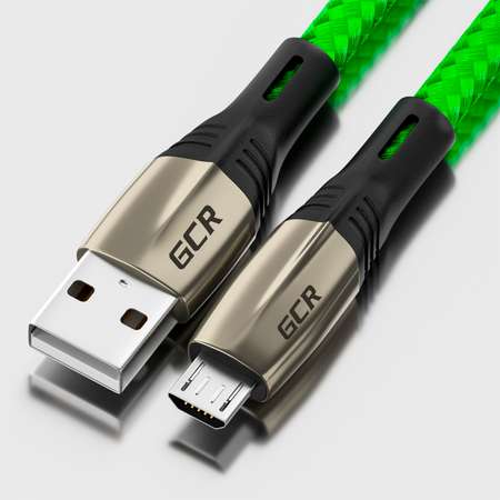 Кабель GCR 1.2m MicroUSB series Mercedes быстрая зарядка в зеленой нейлоновой оплетке GCR-51951