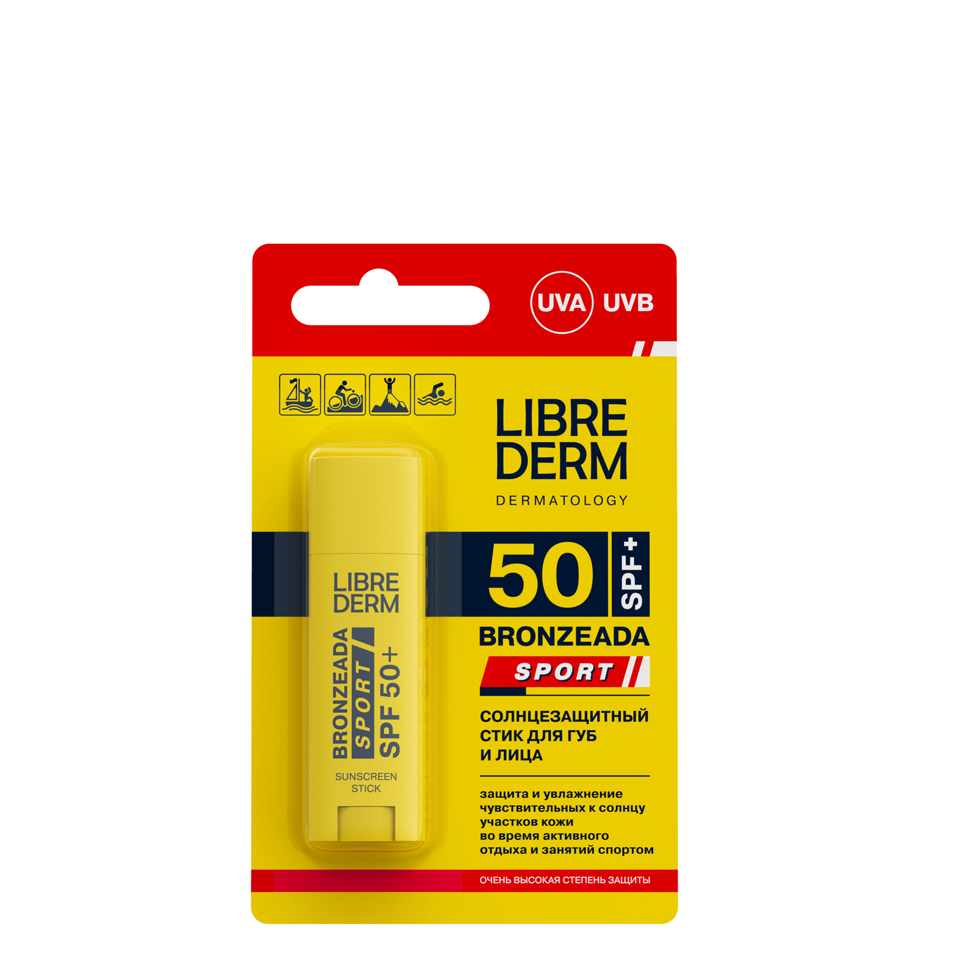 Бальзам Librederm Bronzeada sport солнцезащитный стик для губ и лица SPF 50+ - фото 1