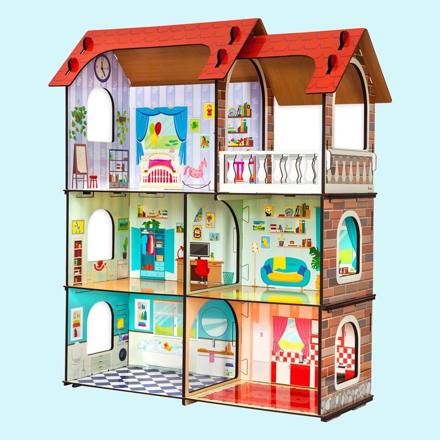 Кукольный домик энчантималс Alatoys игровой центр для барби 3 этажа 6 комнат КД02 - фото 14