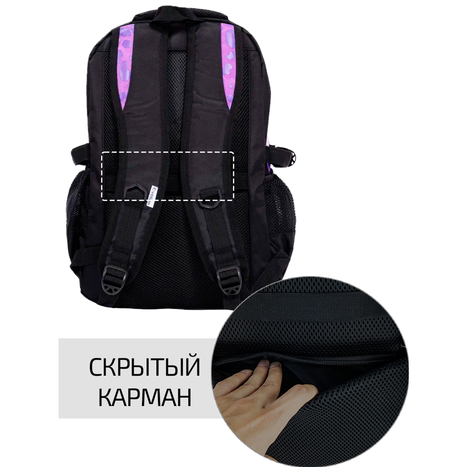 Рюкзак школьный Evoline черный фиолетовый леопардо EVO-155 - фото 9