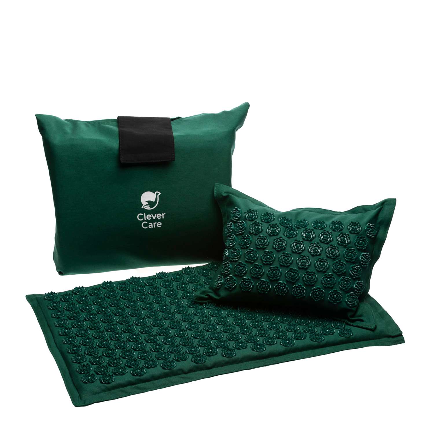 Набор: коврик и подушка CleverCare акупунктурные с сумкой для хранения и переноски цвет зеленый с зеленым - фото 1