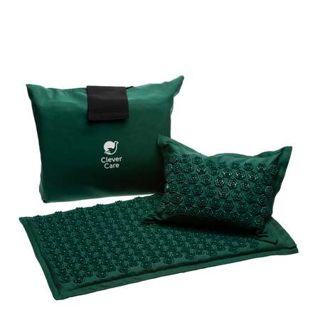 Набор: коврик и подушка CleverCare акупунктурные с сумкой для хранения и переноски цвет зеленый с зеленым