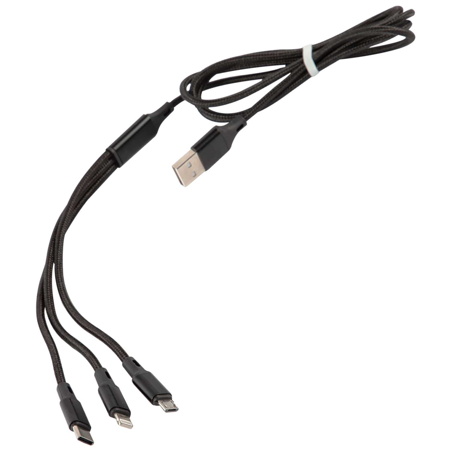 Дата-кабель mObility USB -Type-C/8 - pin/micro USB (3 в 1) нейлоновая оплетка черный - фото 1
