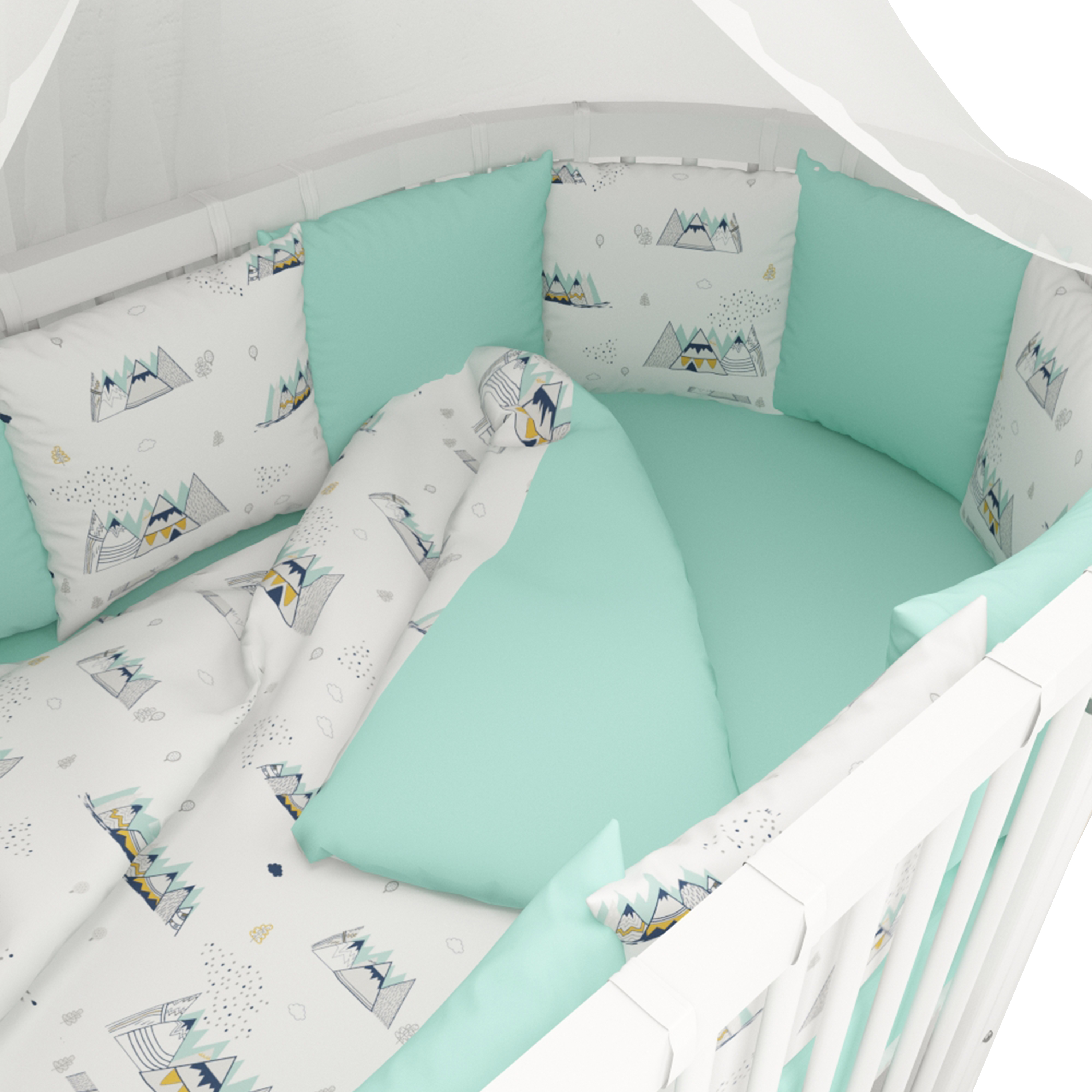 Комплект постельного белья Amarobaby Горы 4предмета Белый-Мятный - фото 6