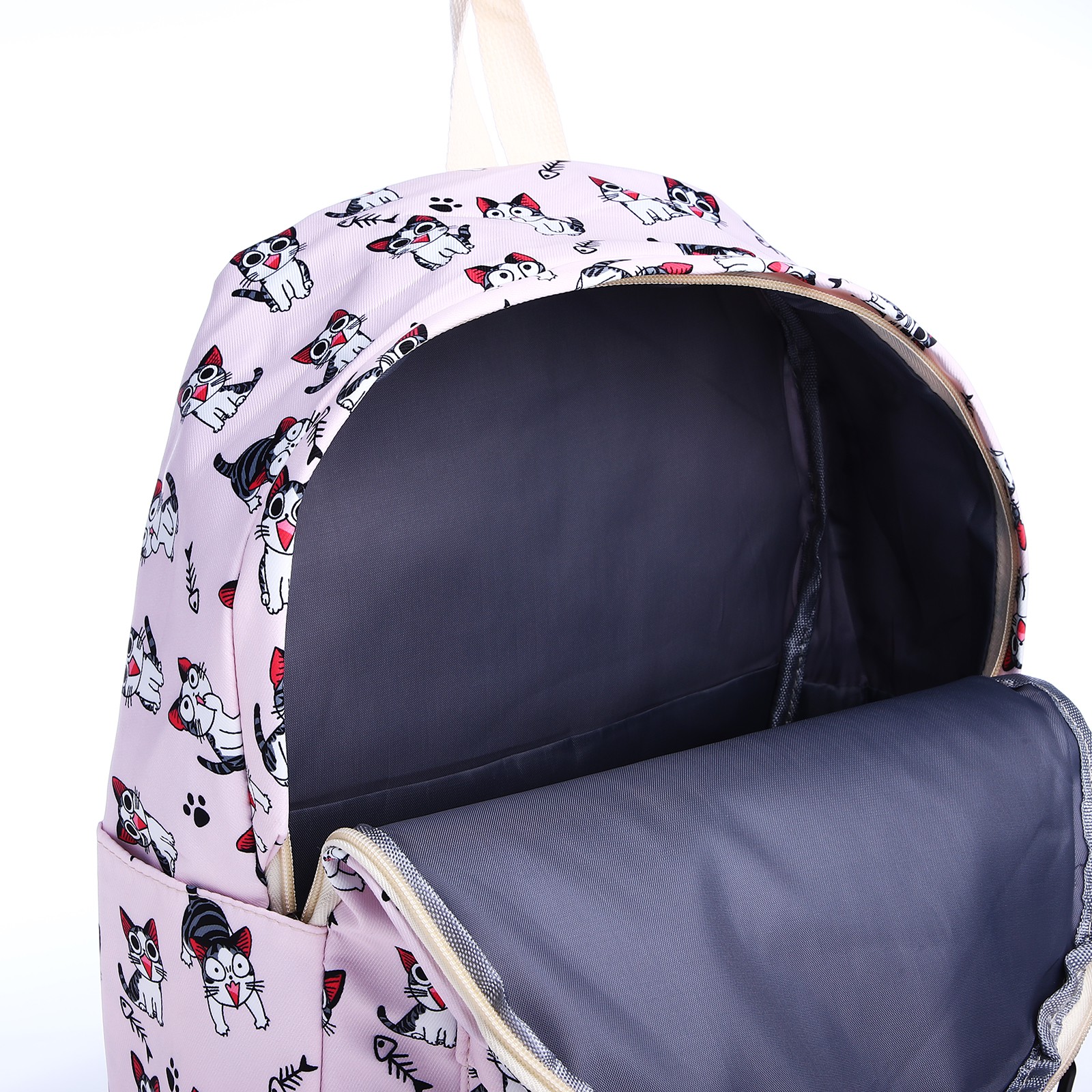 Рюкзак школьный NAZAMOK из текстиля на молнии 3 кармана пенал цвет розовый - фото 5