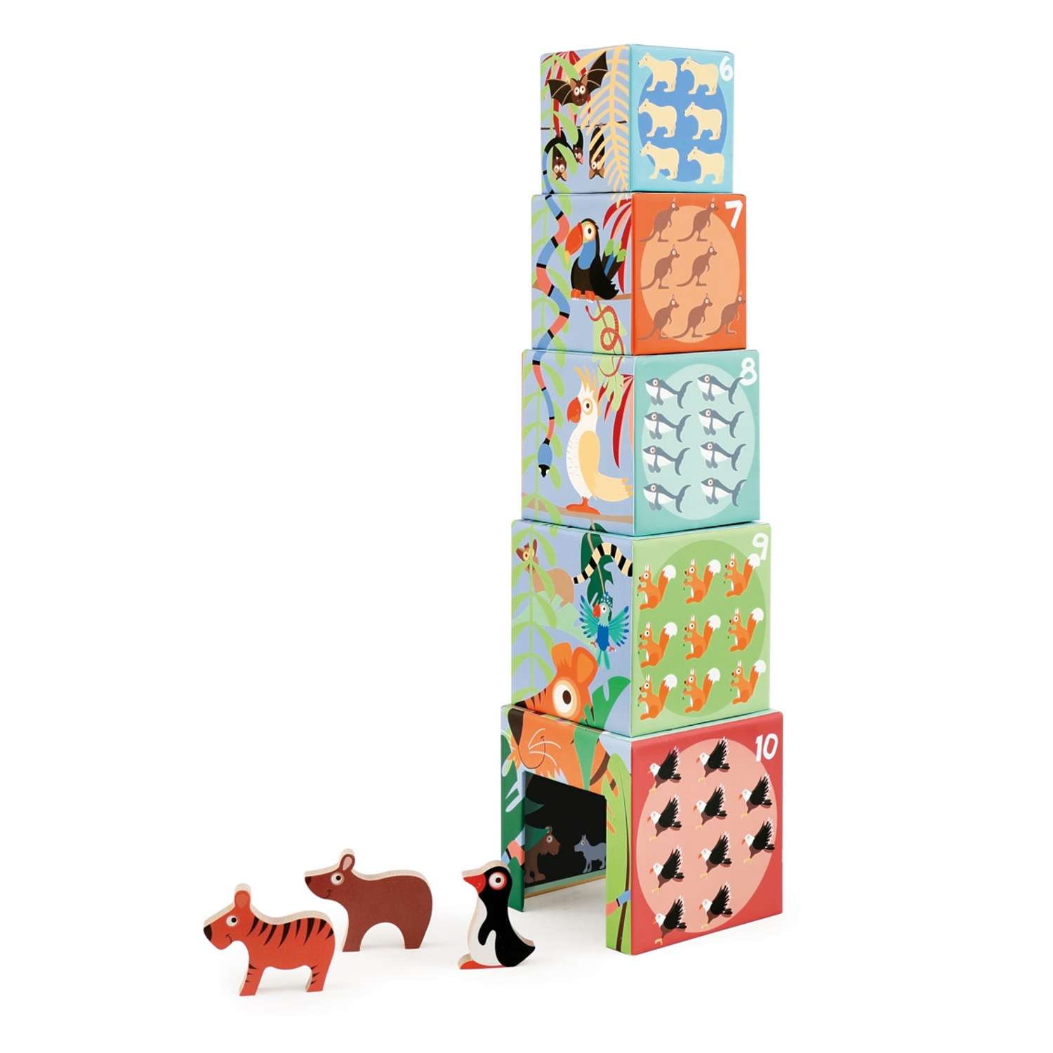 Кубики детские Scratch Башня Животные мира с фигурками - фото 2