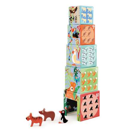 Кубики детские Scratch Башня Животные мира с фигурками
