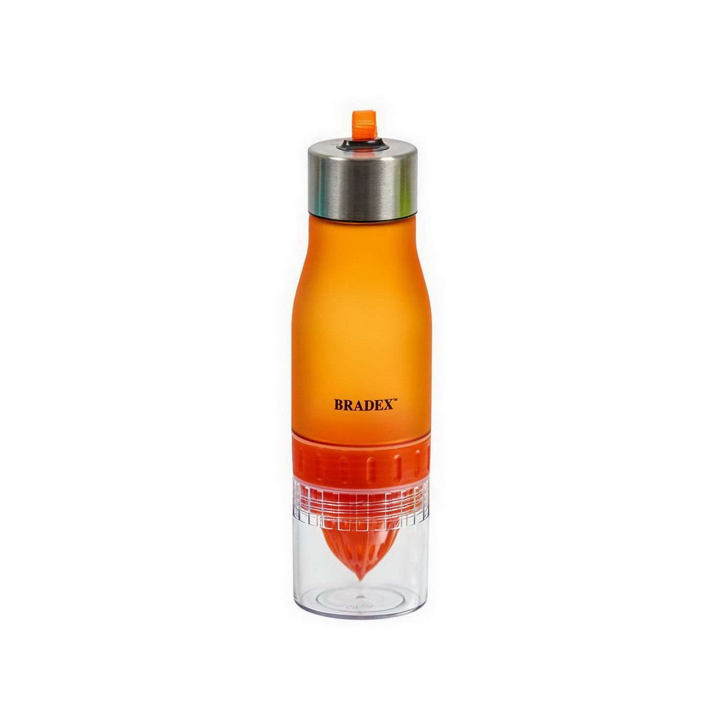 Бутылка для воды Bradex 0.6л оранжевая с соковыжималкой SF 0519 - фото 1