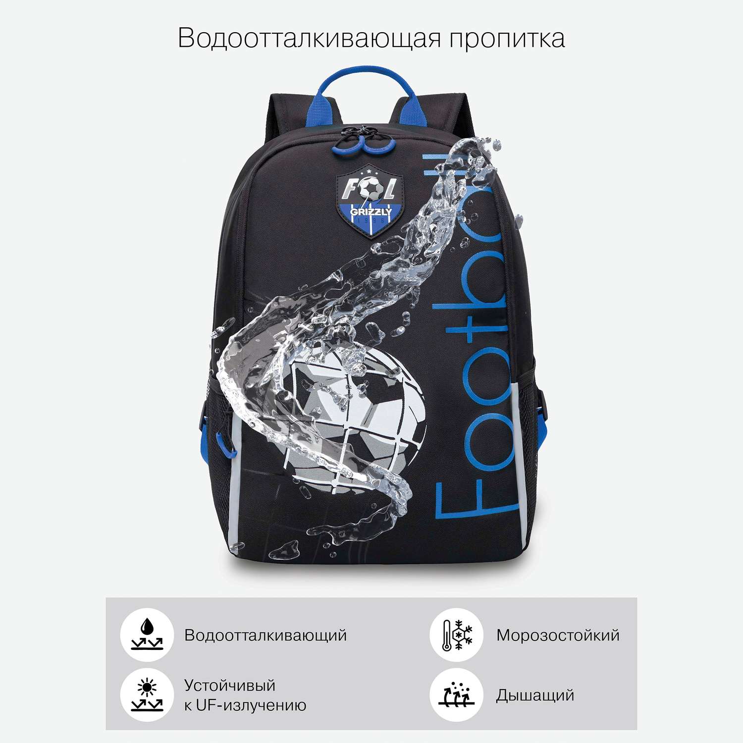 Рюкзак школьный Grizzly Черный-Синий RB-351-1/3 - фото 8