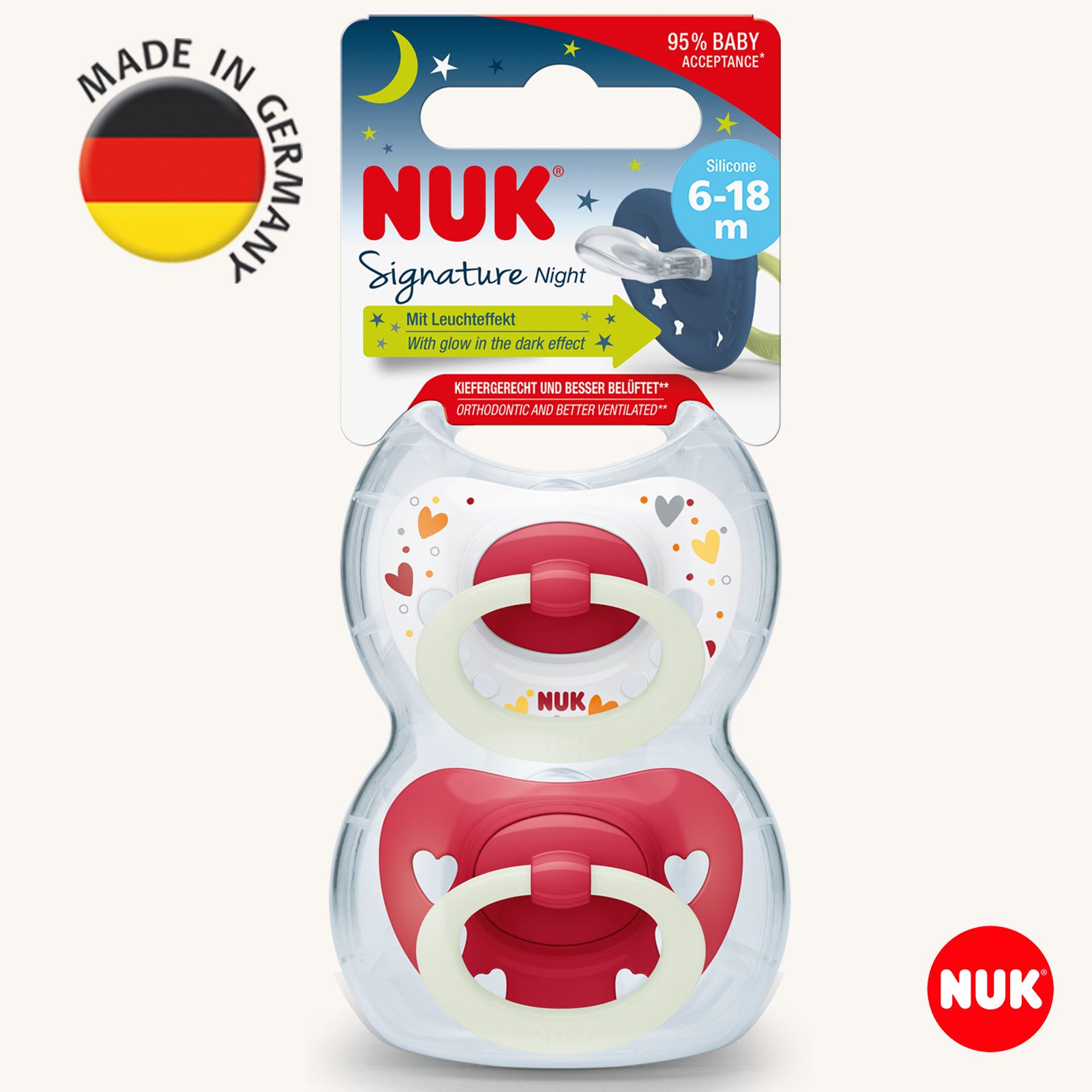 Соска пустышка ортодонтическая силикон Nuk NUK SIGNATURE NIGHT - фото 1