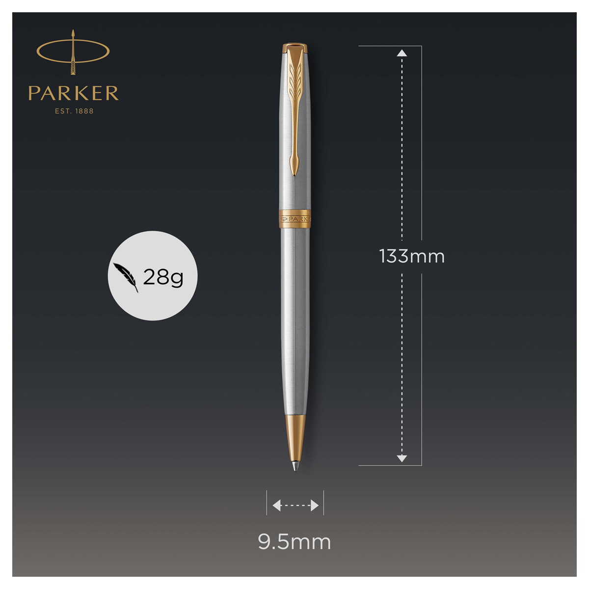 Ручка шариковая PARKER Sonnet Stainless Steel GT черная поворот подарочная упаковка - фото 4