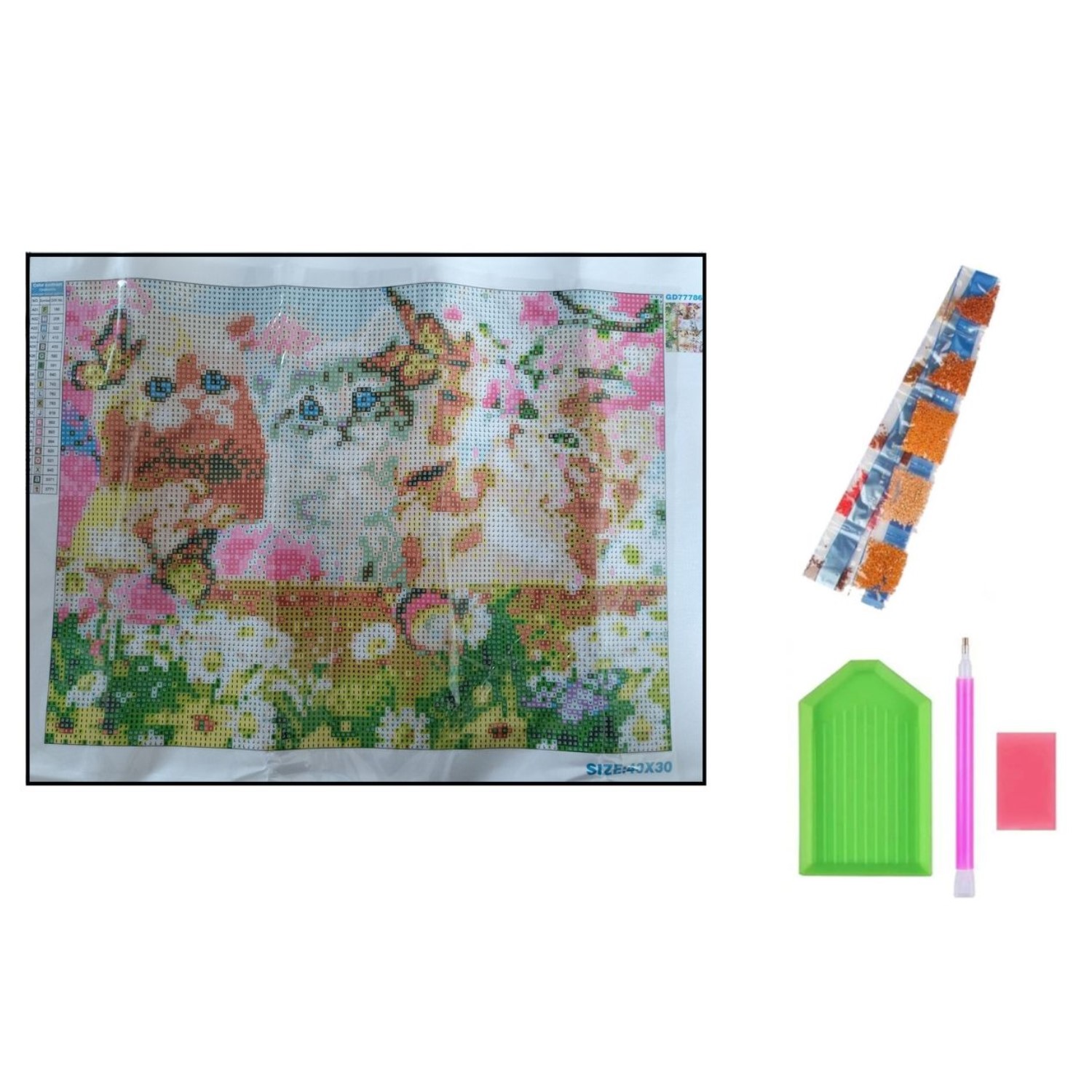 Алмазная мозаика Seichi Три котёнка в корзине с бабочками 30х40 см - фото 4