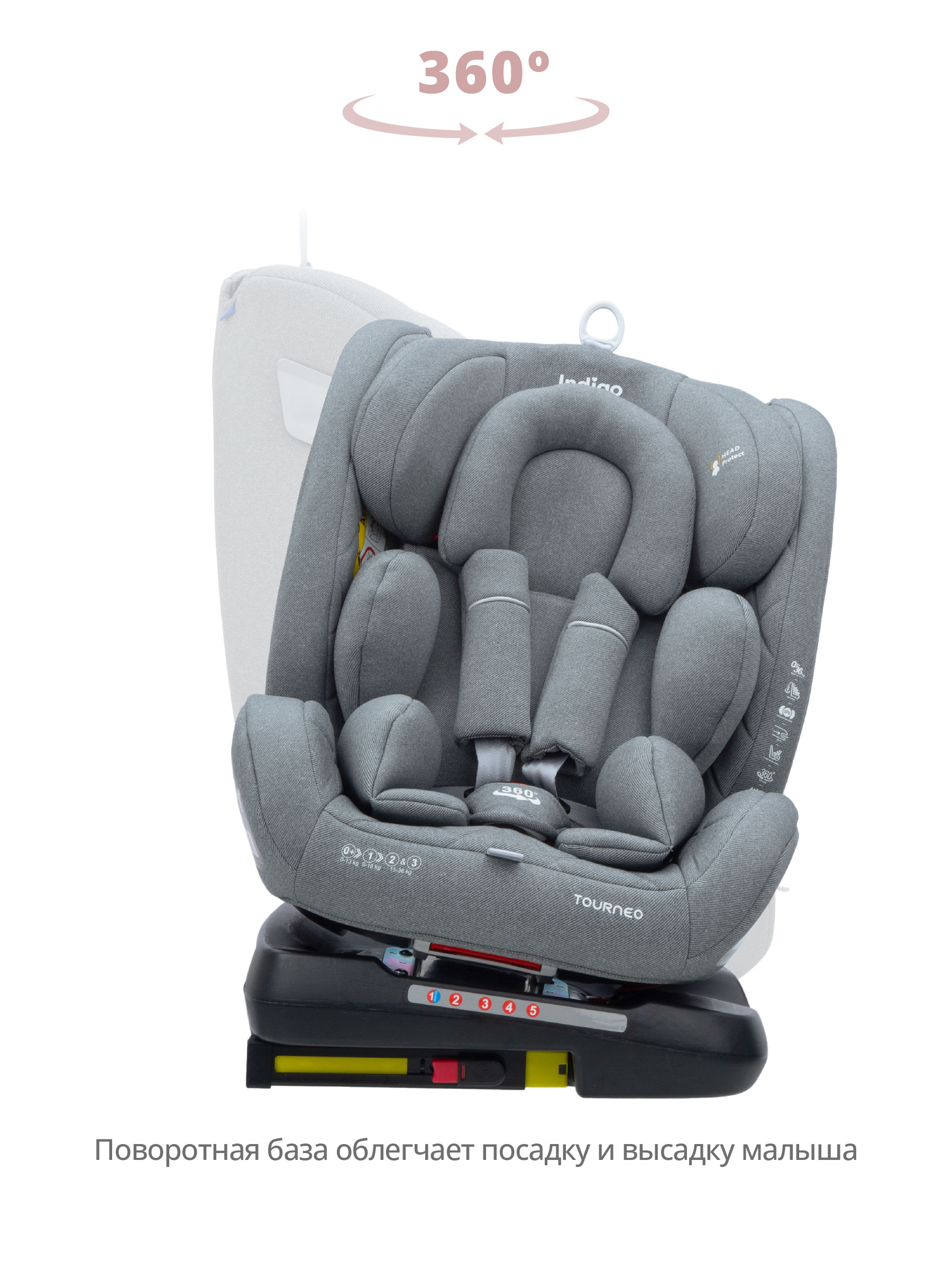 Автокресло Indigo TOURNEO ISOFIX группа 0+1+2+3 (0-36 кг) св.серый - фото 2