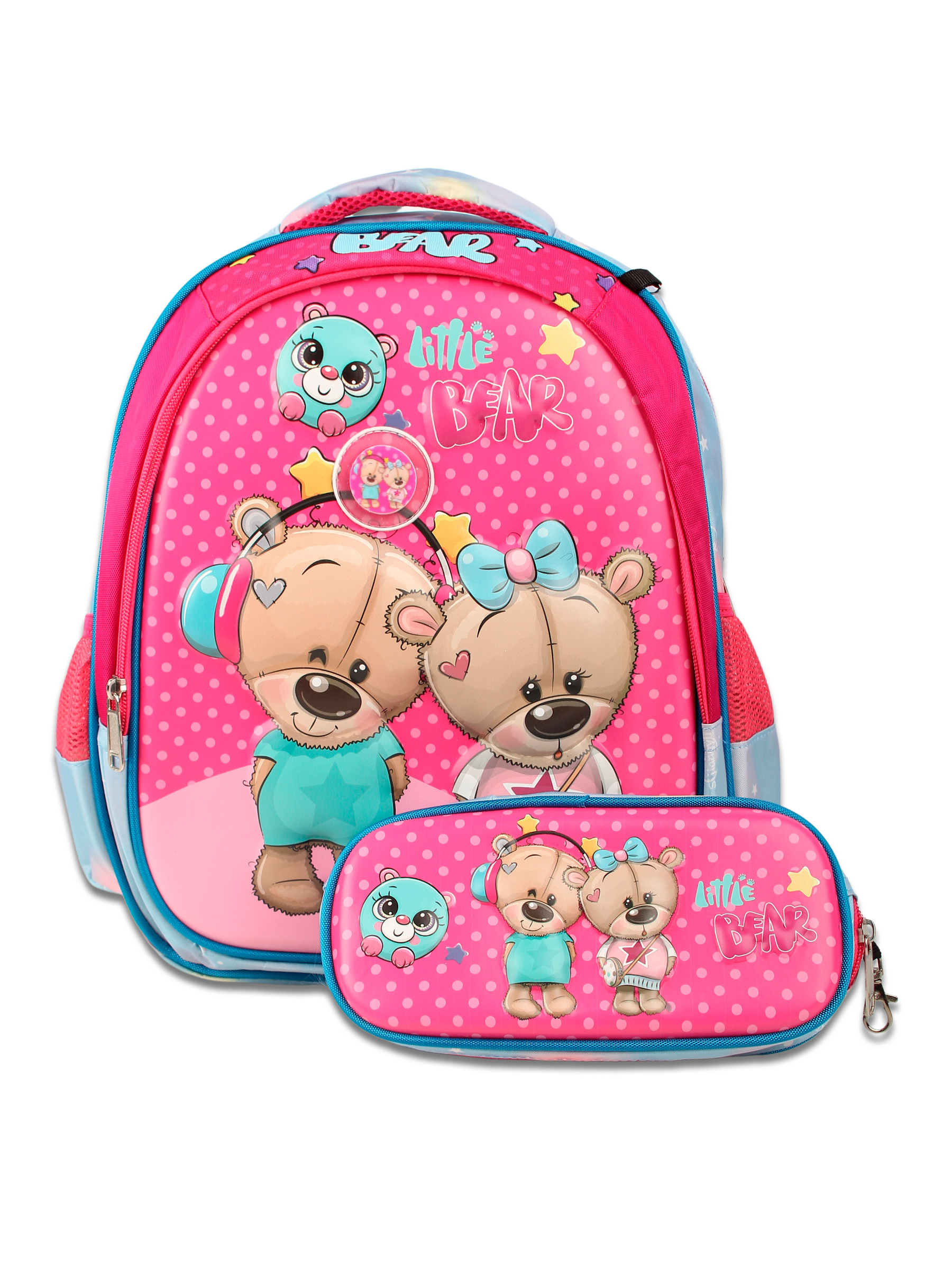 Рюкзак школьный с пеналом Little Mania Мишки розовый - фото 1