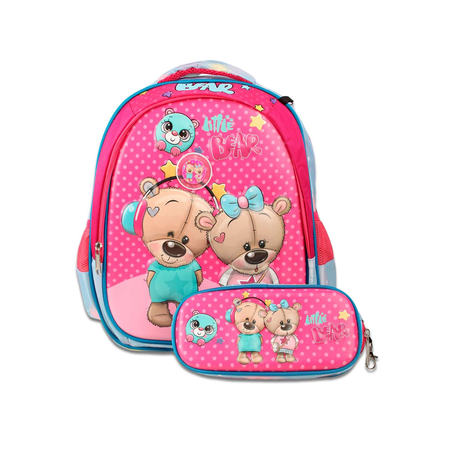 Рюкзак школьный с пеналом Little Mania Мишки розовый - фото 1