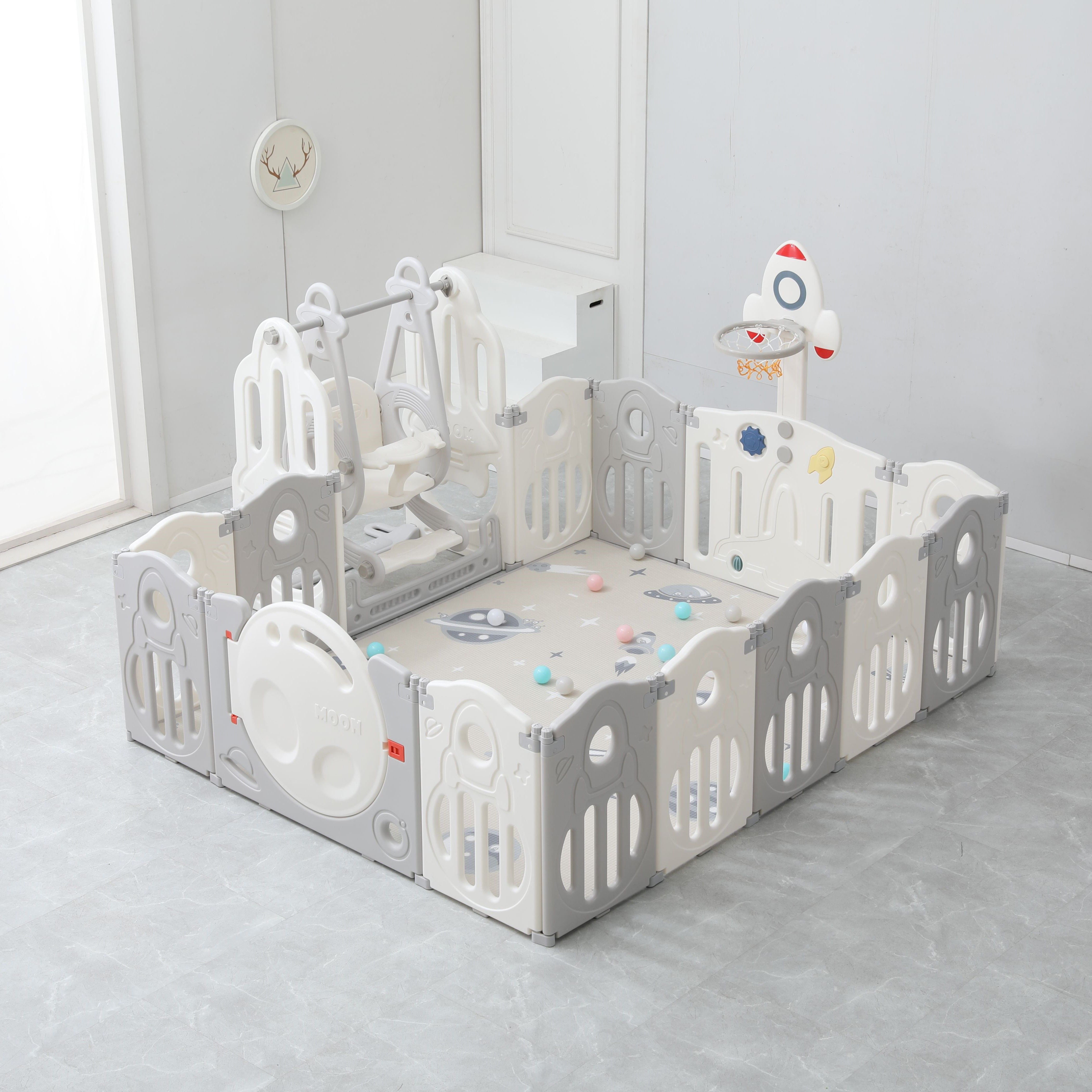 Большой детский игровой манеж UNIX Kids SUPREME Space 200x200 Grey PPSUSP16GRYSW - фото 2