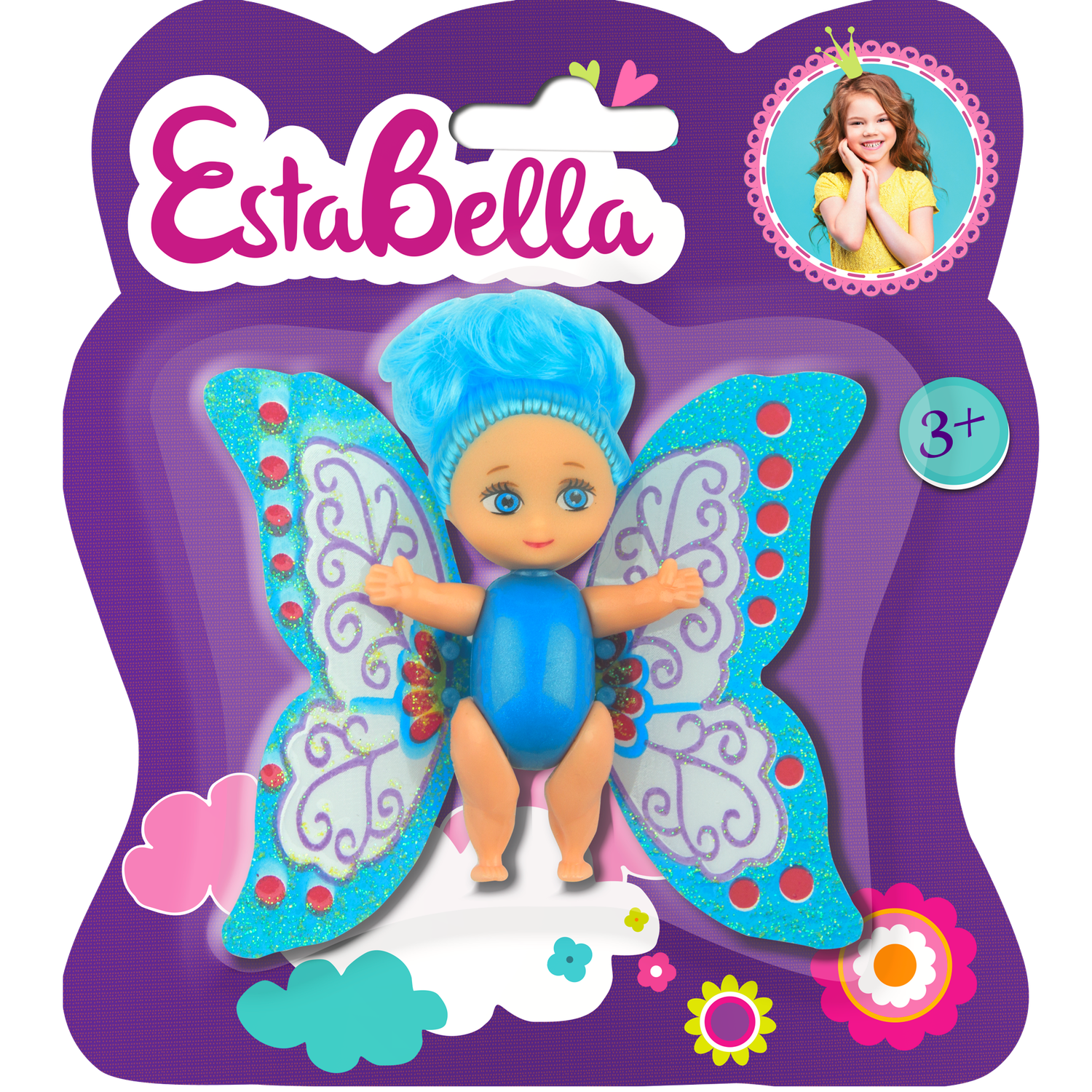 Мини кукла подвижная EstaBella Фея с машущими крылышками 7.5 см синяя 89295 - фото 1
