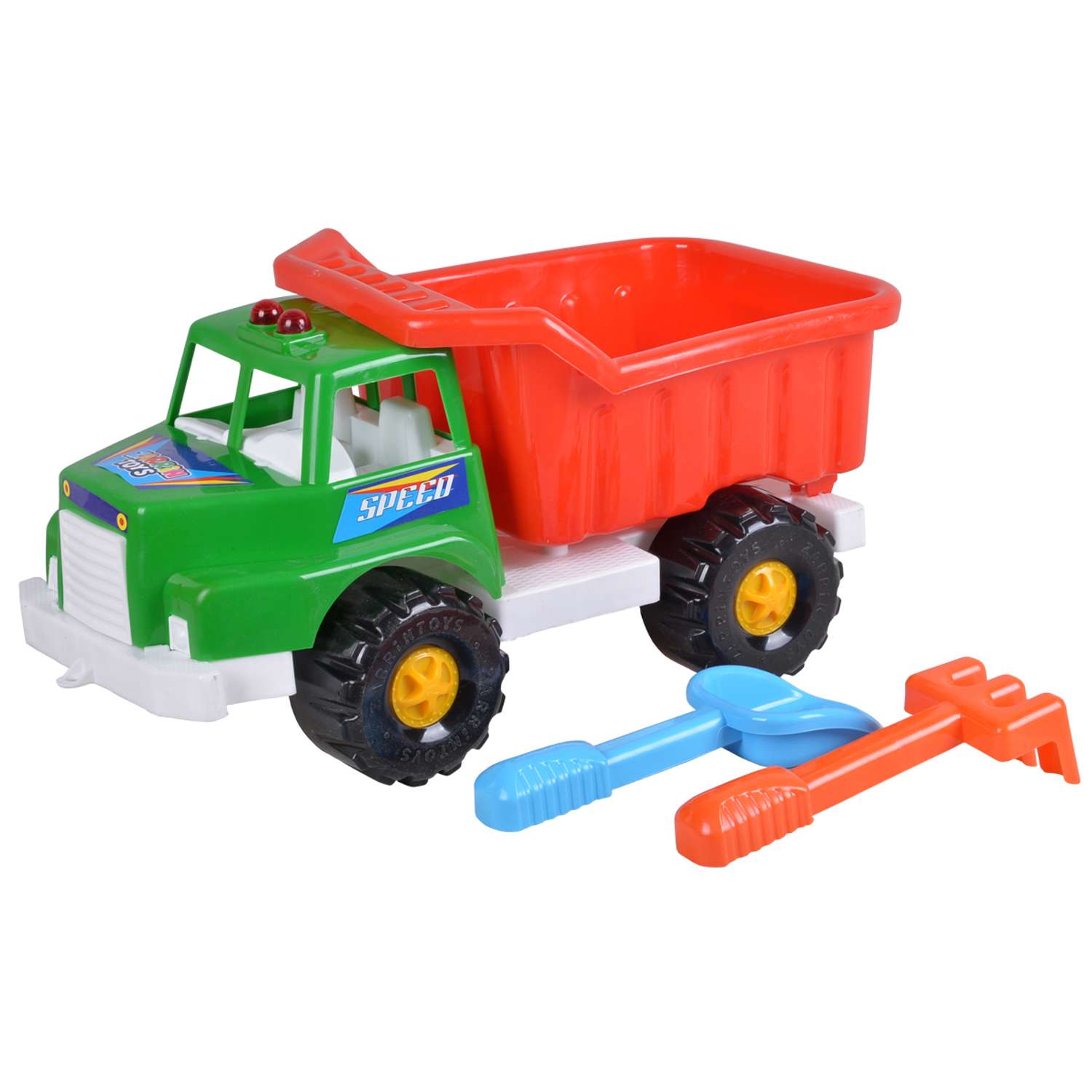 Автомобиль самосвал игрушечный Zarrin Toys 2002 и набор песочный B2/зеленый-красный - фото 1