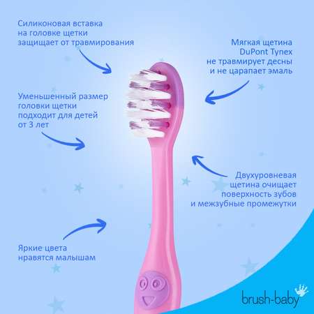 Зубная щетка Brush-Baby FlossBrush NEW от 3-6 лет розовая